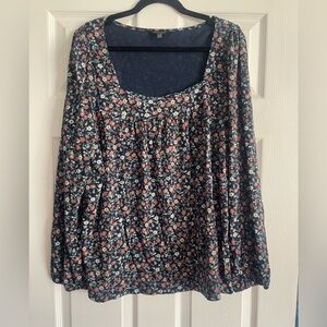 Lucky Brand Navy Floral Scoop-Neck Blouse with Pink & Cream Accents